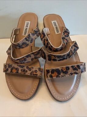 Steve Madden Matisse faux leopard sandals rhinestone shimmer summer flats
